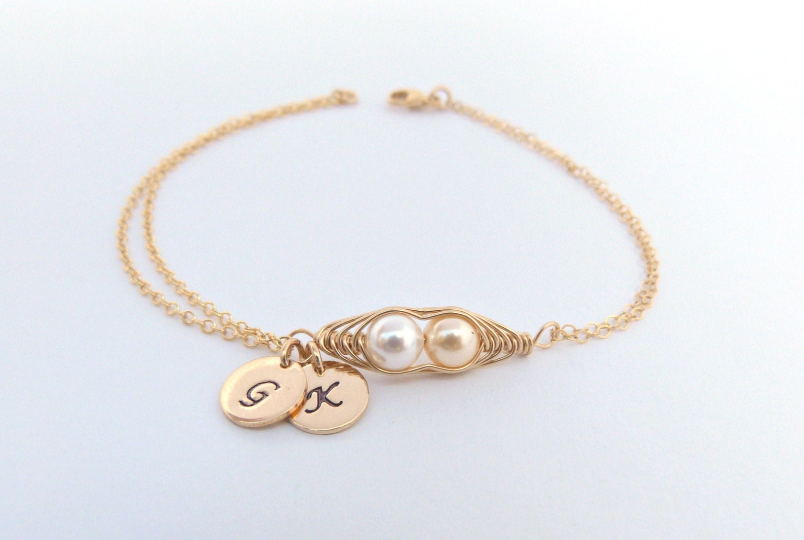 Personalized Pea Pod Braceletrose Gold Initial Bracelet Gift - Etsy