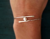 Silver Pearl Bangle, Wedding Bracelet, Mother of the Bride Gift, Bridal Jewelry,Floating Pearl/ Spring Wedding