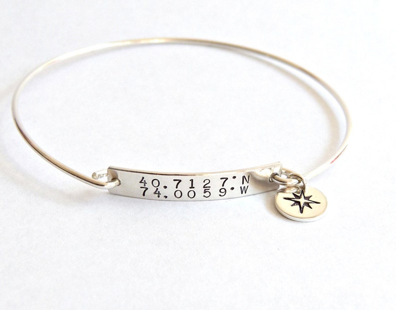 Custom Coordinates Rose Gold Coordinate Bangle Latitude Etsy