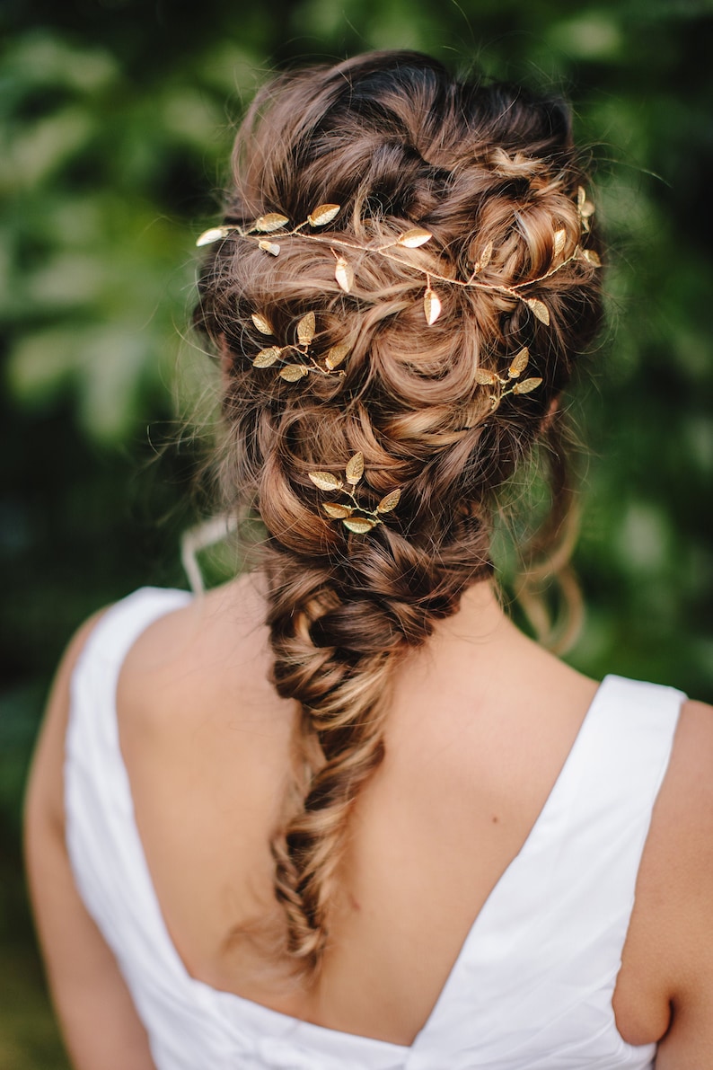 Gold Leaf Vine Pins, Gold Boho Wedding Hair Accessories, Bridal Hair Piece, Wedding Hair Accessories, Bridesmaid Hair Pin, Leaf Hair Pins image 3