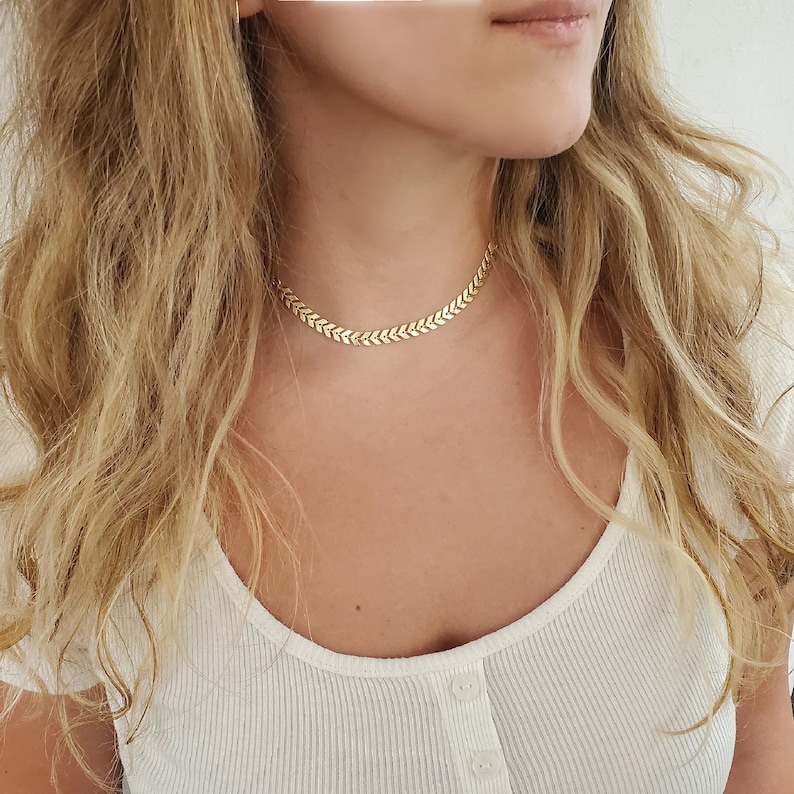 Gold Chevron Chain Necklace, Fishtail chain, Arrow Chain, Gold filled Chain, Gold Choker, Teen Gift idea, Gift for her image 1