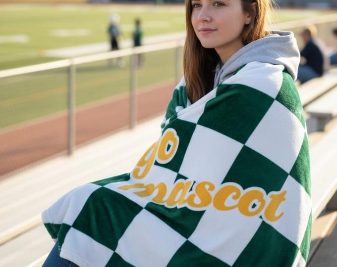 Personalized Team Blanket, Checkered Cozy Blanket,  Football Stadium Blanket,Fuzzy Blanket, Team colors mascot, Senior Gift, College fleece