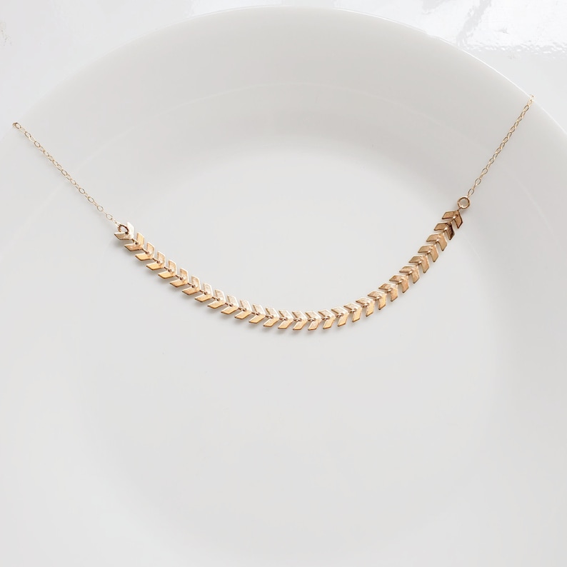 Gold Chevron Chain Necklace, Fishtail chain, Arrow Chain, Gold filled Chain, Gold Choker, Teen Gift idea, Gift for her image 2