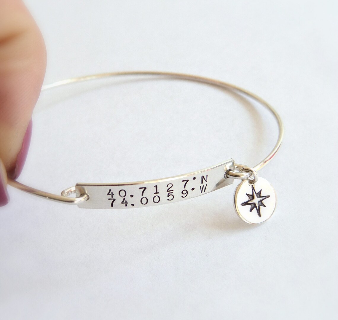 Custom Coordinates Rose Gold Coordinate Bangle Latitude Etsy