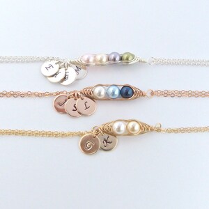 Personalized Pea Pod Bracelet,Initial Bracelet, Gift for Mom, 3 Pearl, Crystal Pearl, Sterling silver bracelet, gift for Grandma image 3