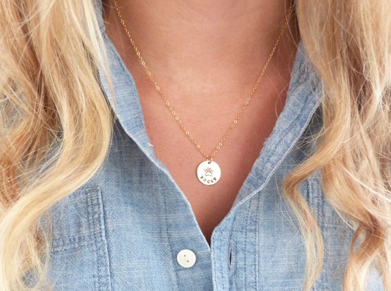 Dog Mom necklace, Pet Memorial Necklace, Pet Jewelry Personalized Gift , Paw necklace, dog jewelry, gold disc, gift for her, 