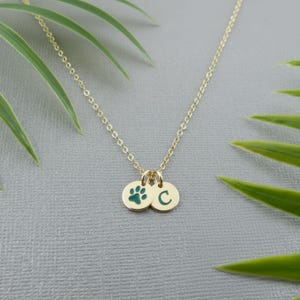 Dog Necklace for women, Mom gift, Pet Jewelry, Love Paw Necklace, Personalized Pet Necklace, Tiny Rose Gold Disc, Personalized Pet Jewelry