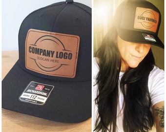 Custom Trucker Leather Patch Hat, Laser Engraved for Company Branding, Personalized Text and Logo, Family Reunion gifts, Groomsman Gifts 112
