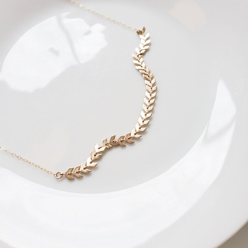 Gold Chevron Chain Necklace, Fishtail chain, Arrow Chain, Gold filled Chain, Gold Choker, Teen Gift idea, Gift for her image 4