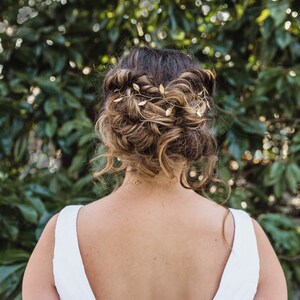 Accessoires de cheveux de mariage bohème dorés, morceau de cheveux de mariée, feuille de vigne d'or, accessoires de cheveux de mariage, épingle à cheveux de demoiselle d'honneur, épingles à cheveux feuille image 9