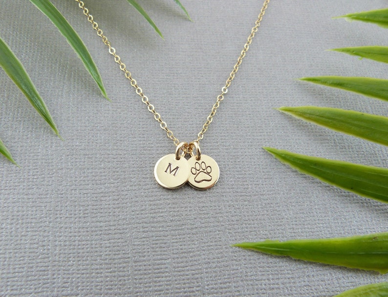 Dog Mom gift, Pet Jewelry, Puppy Love Paw Necklace, Personalized Pet Necklace, Tiny Rose Gold Disc, Personalized Pet Jewelry 