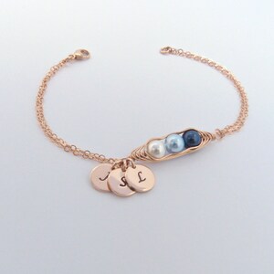 Personalized Pea Pod Bracelet,Initial Bracelet, Gift for Mom, 3 Pearl, Crystal Pearl, Sterling silver bracelet, gift for Grandma image 2