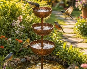 Vintage stijl ijzeren regenvanger met 3 niveaus – prachtig vogelbad voor in je tuin