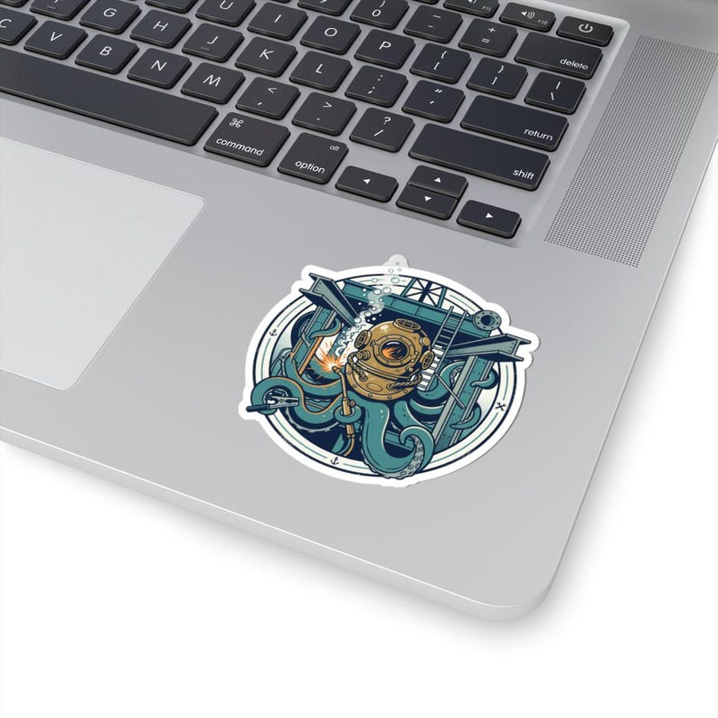 Vintage Deep Sea Diver Helmet With Octopus Sticker | Kiss-cut Sticker ...