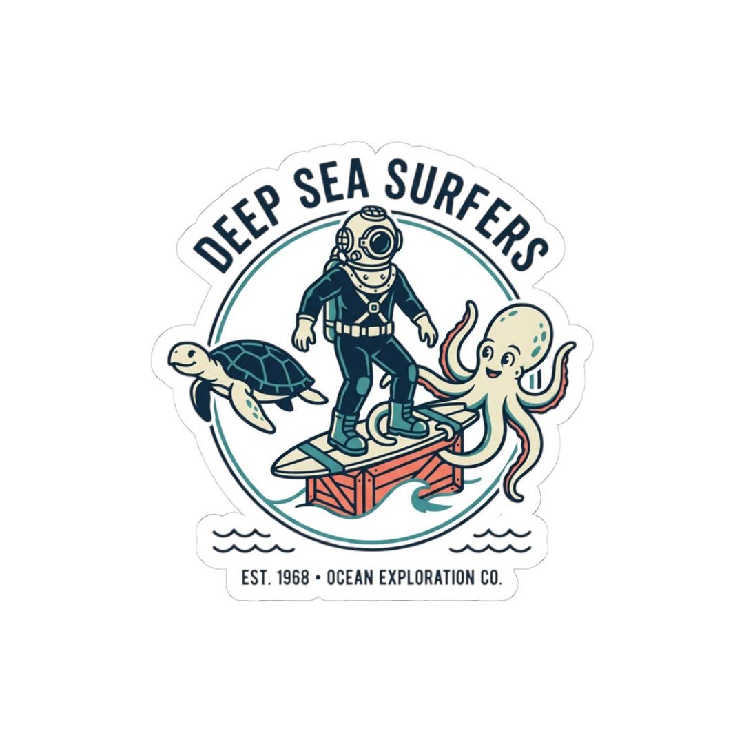 Deep Sea Surfers Sticker | Scuba Diver, Turtle & Octopus Kiss-cut ...