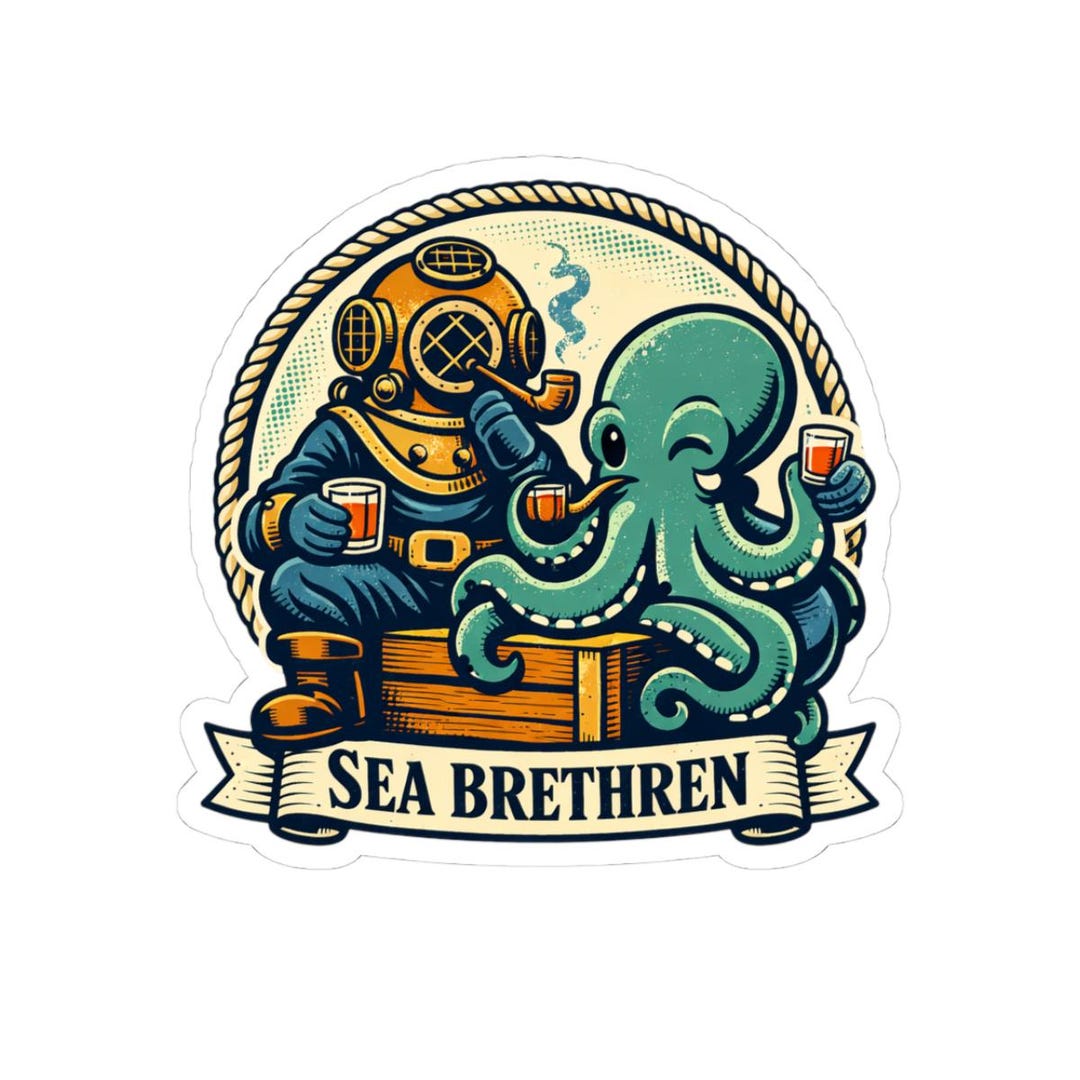 Sea Brethren Diver and Octopus Kiss-cut Sticker | Nautical Diver Decal ...