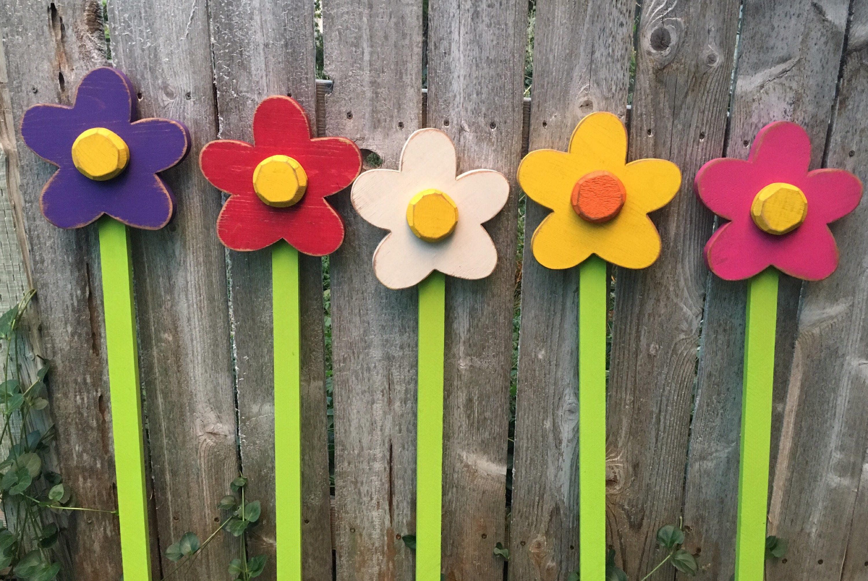 Garden Decor Flower Yard Stake Wooden Flower Yard Stake Etsy