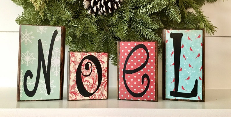 Christmas Decor Wood Noel Letter Blocks Christmas Decoration Etsy