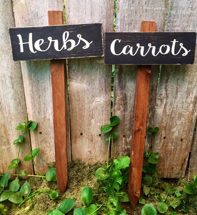 Garden Sign Yard Stakes Garden Decor Plant Yard Stakes Wooden Etsy