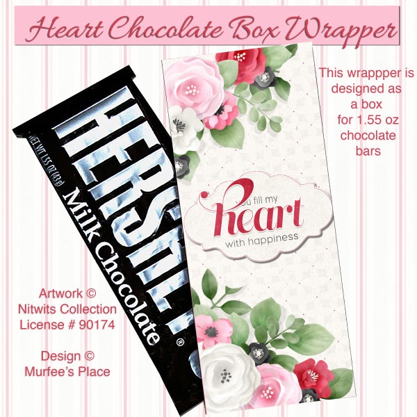 E129- Heart Chocolate Bar Wrapper-Digital Download