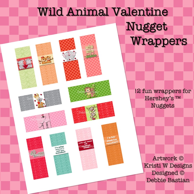 E-161 Wild Animal Valentine Nugget Wrappers-Digital Download