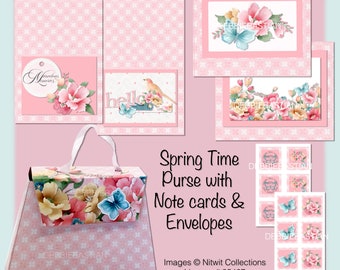 E124-Spring Time Purse with Notecards & Envelopes - digital download
