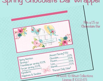 E 169- Spring Chocolate Bar Wrapper - Digital Download