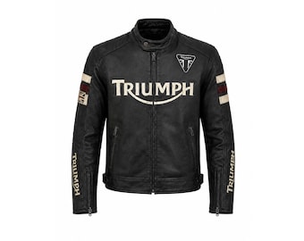 Triumph Herren Black Rindsleder Motorrad Racer Bikerjacke