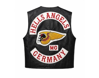 Nouveau gilet de moto en cuir de vachette noir Hells Angels Germany MC pour homme