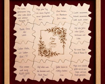 Wedding Guest Book Puzzle Personalized Wooden Puzzle Sign a Piece Custom Names Laser Engraved Art Nouveau Design