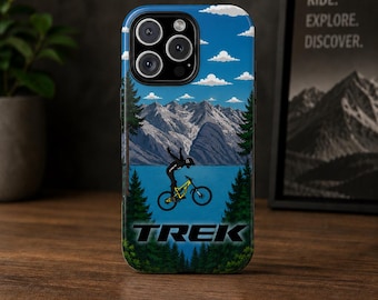 Trek MTB Mountain Bike Phone Case, Downhill Cycling Case, Mountain Adventure Rider Design, Tough iPhone Samsung Google Pixel Cover Gift