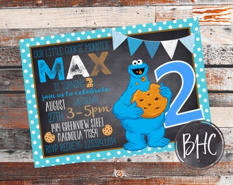 Cookie Monster Birthday Party. Cookie Monster Invitation. Cookie monster Invite. Birthday Invitation. Cookie Monster. Sesame Street Party.