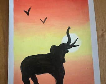Elephant handed painted card