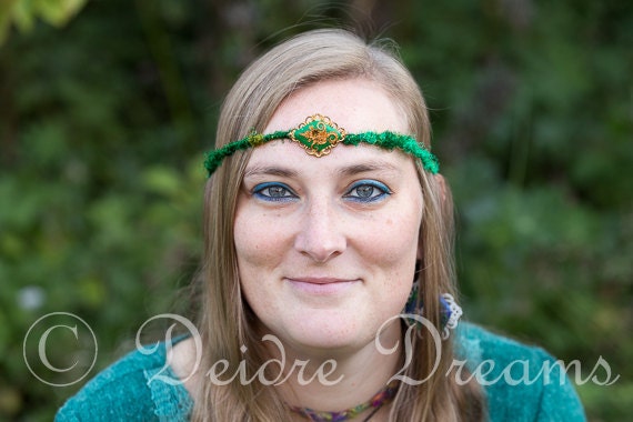 Hippie Feather Headband Green Boho Circlet Head Wreath Hair Etsy
