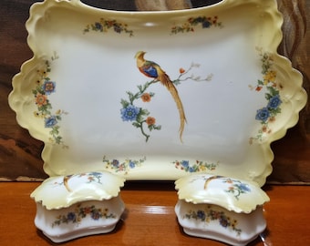 vintage porcelain vanity / dressing table set, produced by the MZ Altrohlau (Moritz Zdekauer) in Czechoslovakia 1950s
