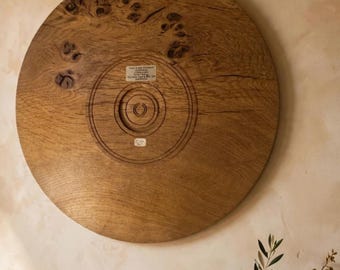Piatto in legno artigianale, realizzato in rovere, 36,5 cm di diametro