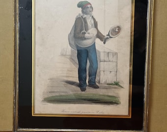 1830 hand-coloured lithograph, Portuguese ham vendor.