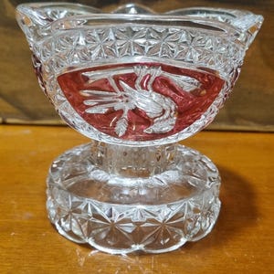 Vintage Hofbauer Byrdes röd fågel rubin blykristall socker-/godisskål 9,5 cm hög