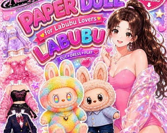 Labubu Lovers Paper Doll Printable | 13 Outfits, 2 Characters (Digital Download)