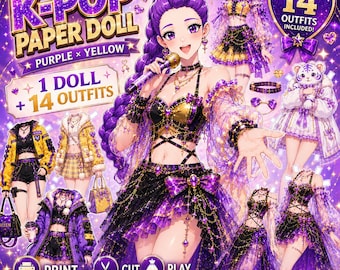 K-Pop Paper Doll Printable | Anime Dress Up Doll | 14 Outfits (Digital Download)