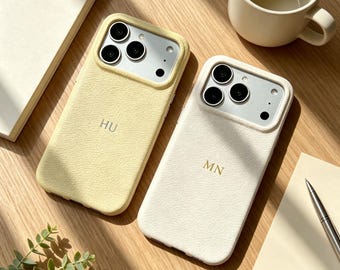 Custom Monogram Leather Texture Phone Case, Personalized Initial Protective Phone Cover for iPhone