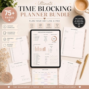 Bundel tijdblokkeringplanner | Dagschema, gewoontetracker (digitale download)