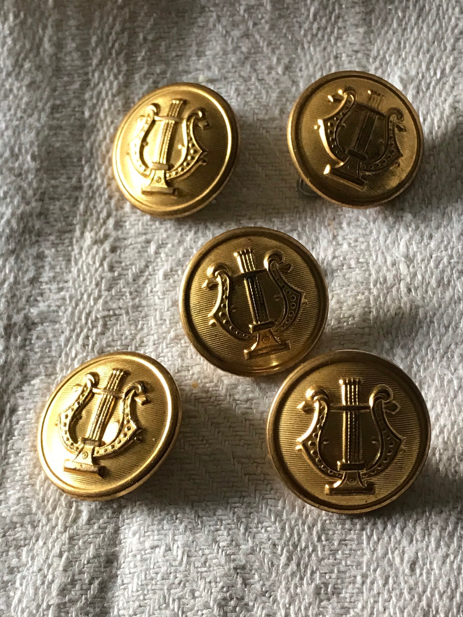 Vintage Military Band Brass Button Lot / 5 Lyre Brass Buttons Etsy