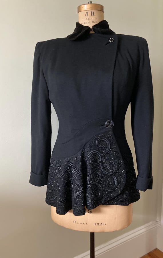 Women’s 1940’s Vintage Formal Evening Jacket• Bla… - image 7