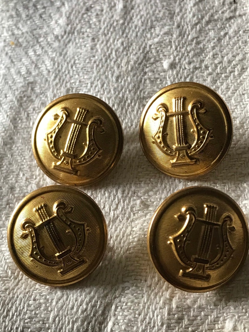 Vintage Military Band Brass Button Lot / 5 Lyre Brass Buttons Etsy