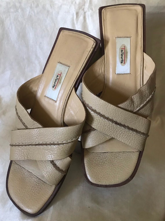 Leather Sandals•1980’s Talbots Beige Leather Top S