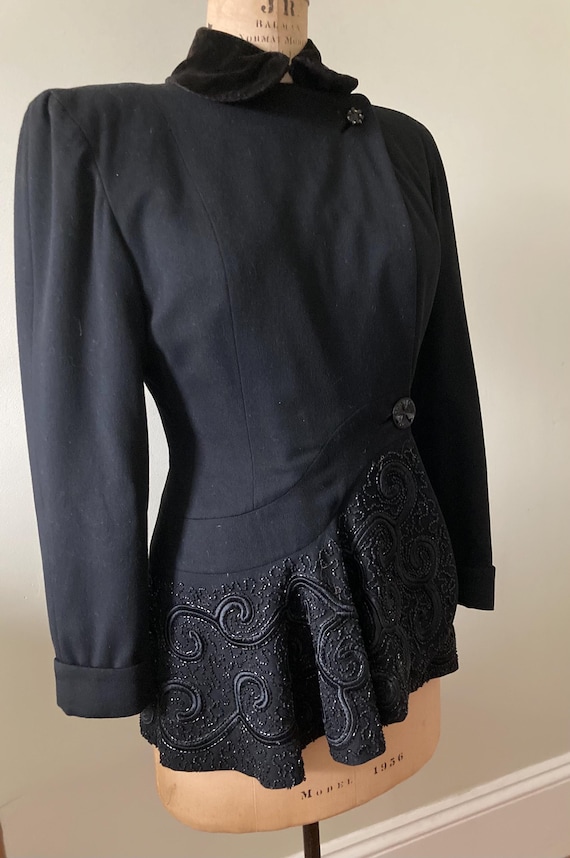 Women’s 1940’s Vintage Formal Evening Jacket• Bla… - image 3