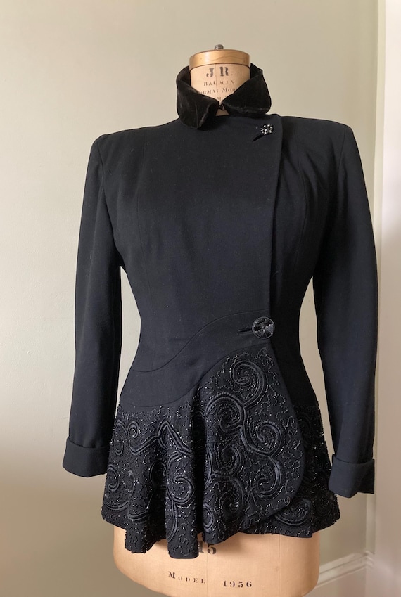 Women’s 1940’s Vintage Formal Evening Jacket• Bla… - image 2