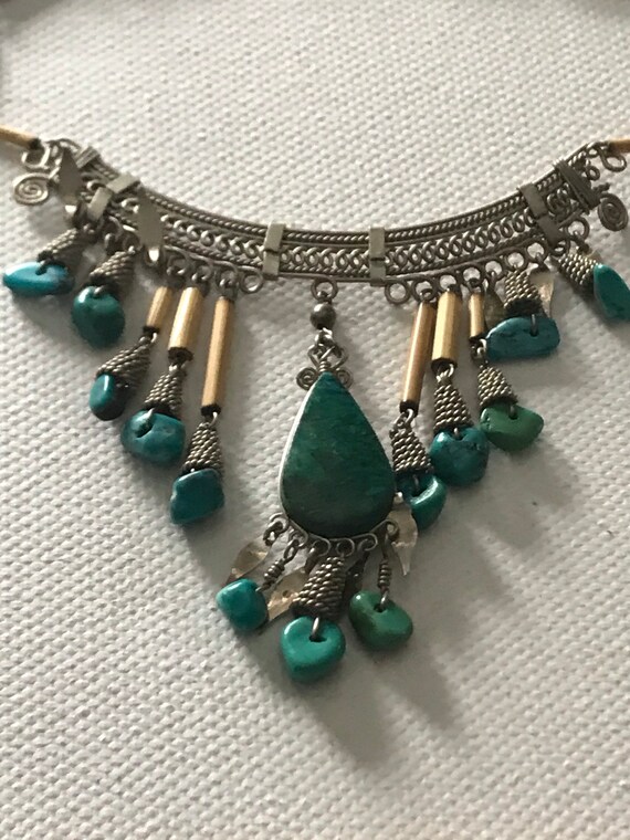 Vintage Jewelry/Turquoise Tribal Bib Necklace/ 19… - image 8