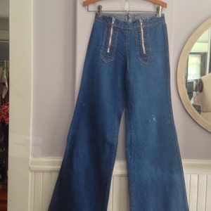 1970'S French Bell Bottom Jeans / Vintage Denim Bell Bottoms image 4